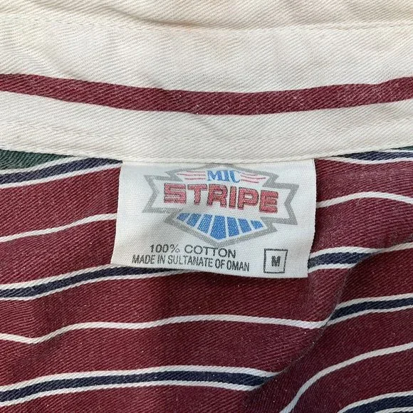 Vintage Mic Stripe Button Short Sleeve Cotton Casual Shirt Chest Pocket Oman M - Picture 4 of 9